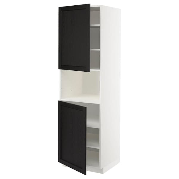 METOD - High cab f micro w 2 doors/shelves, white/Lerhyttan black stained , 60x60x200 cm