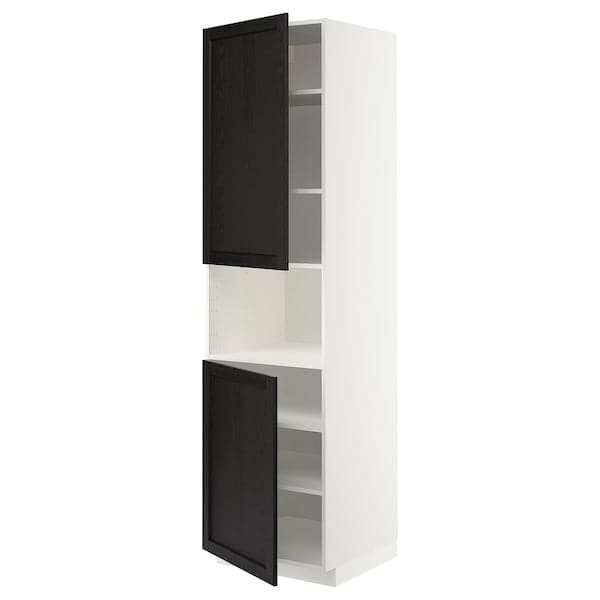 METOD - High cab f micro w 2 doors/shelves, white/Lerhyttan black stained , 60x60x220 cm - best price from Maltashopper.com 99466801