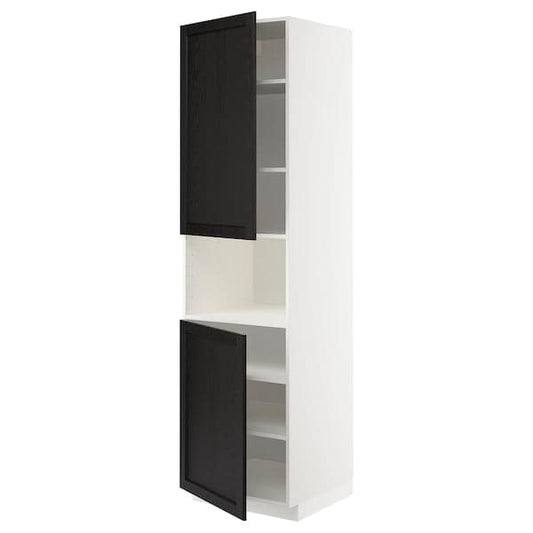 Ikea METOD - High cab f micro w 2 doors/shelves, white/Lerhyttan black stained , 60x60x220 cm