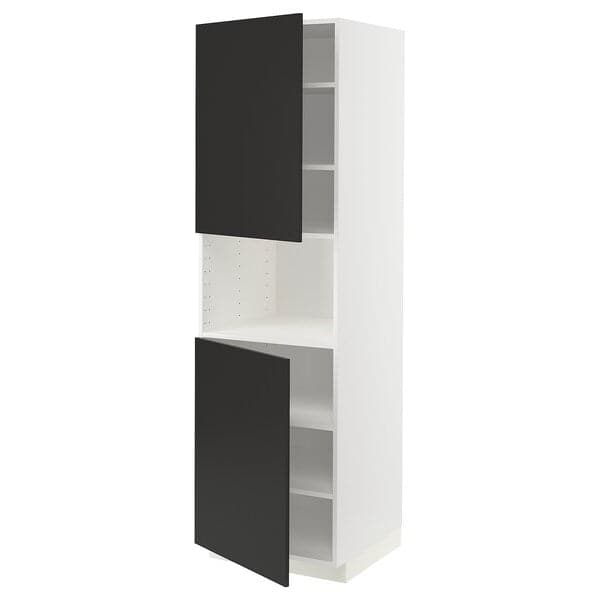 METOD - High cab f micro w 2 doors/shelves, white/Nickebo matt anthracite, 60x60x200 cm - best price from Maltashopper.com 59497569