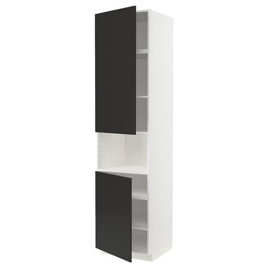 Ikea METOD - High cab f micro w 2 doors/shelves, white/Nickebo matt anthracite, 60x60x240 cm