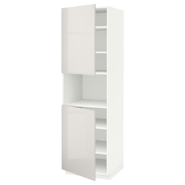 Ikea METOD - High cab f micro w 2 doors/shelves, white/Ringhult light grey, 60x60x200 cm