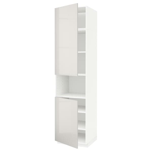 Ikea METOD - High cab f micro w 2 doors/shelves, white/Ringhult light grey, 60x60x240 cm