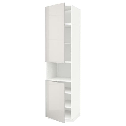 Ikea METOD - High cab f micro w 2 doors/shelves, white/Ringhult light grey, 60x60x240 cm