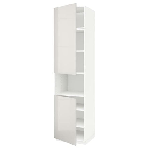 METOD high cab f micro w 2 doors/shelves, white/Ringhult light grey, 60x60x240 cm