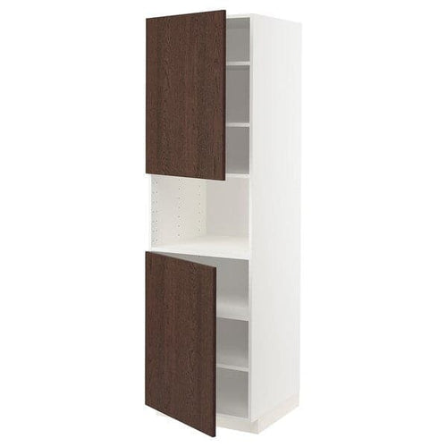 METOD - High cab f micro w 2 doors/shelves, white/Sinarp brown , 60x60x200 cm