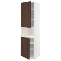 METOD high cab f micro w 2 doors/shelves, white/Sinarp brown, 60x60x220 cm