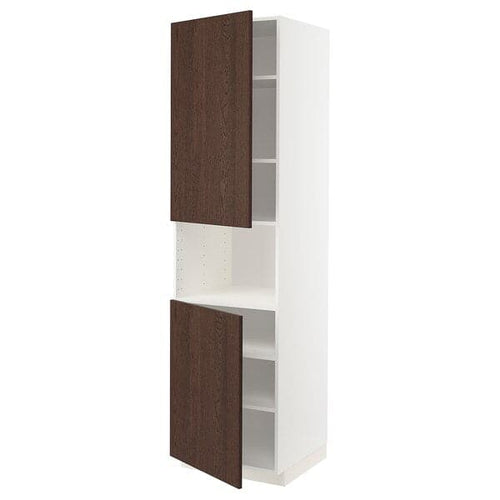 METOD - High cab f micro w 2 doors/shelves, white/Sinarp brown , 60x60x220 cm