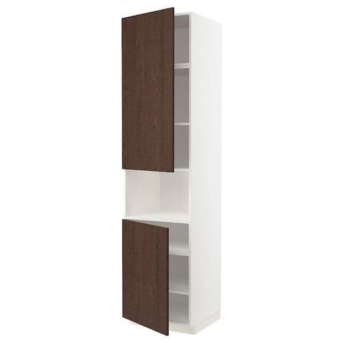 METOD - High cab f micro w 2 doors/shelves, white/Sinarp brown , 60x60x240 cm