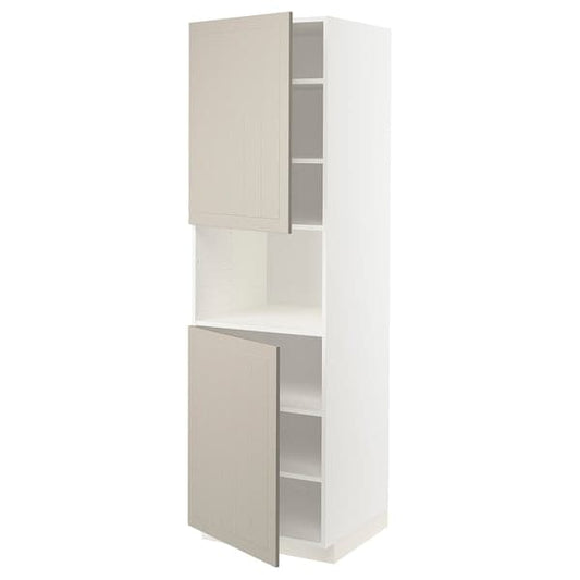 Ikea METOD - High cab f micro w 2 doors/shelves, white/Stensund beige , 60x60x200 cm