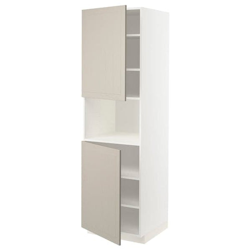 METOD - High cab f micro w 2 doors/shelves, white/Stensund beige , 60x60x200 cm