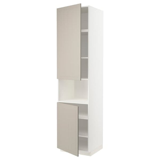 Ikea METOD - High cab f micro w 2 doors/shelves, white/Stensund beige , 60x60x240 cm