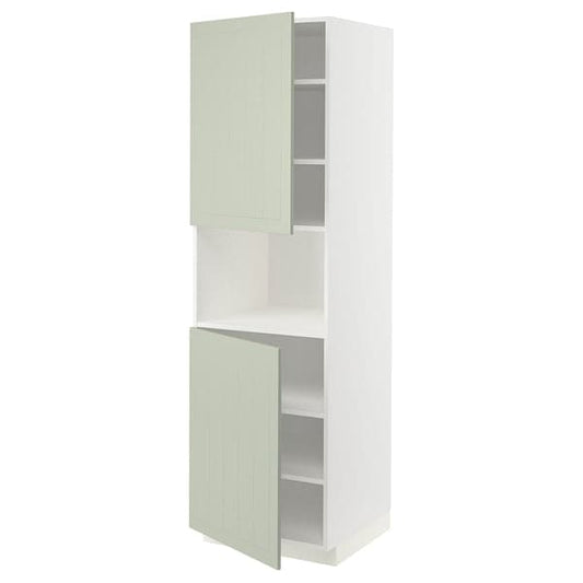 METOD - High cab f micro w 2 doors/shelves, white/Stensund light green, 60x60x200 cm - best price from Maltashopper.com 89487309
