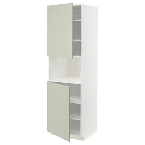 METOD high cab f micro w 2 doors/shelves, white/Stensund light green, 60x60x200 cm