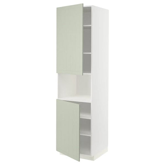 Ikea METOD - High cab f micro w 2 doors/shelves, white/Stensund light green, 60x60x220 cm