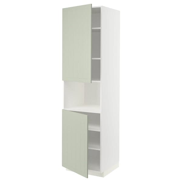 METOD - High cab f micro w 2 doors/shelves, white/Stensund light green, 60x60x220 cm