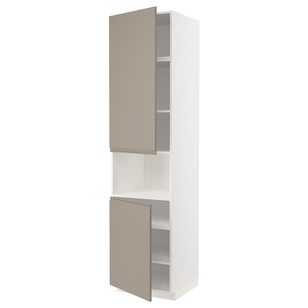 Ikea METOD - High cab f micro w 2 doors/shelves, white/Upplöv matt dark beige , 60x60x240 cm