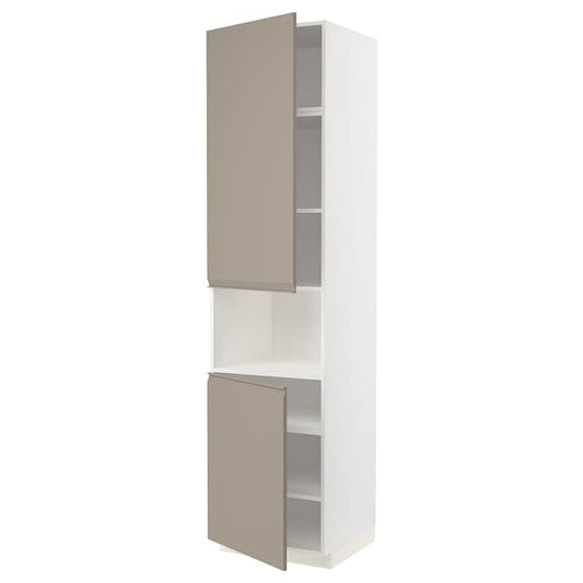 Ikea METOD - High cab f micro w 2 doors/shelves, white/Upplöv matt dark beige , 60x60x240 cm