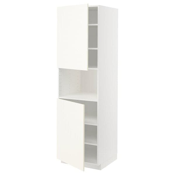 METOD - High cab f micro w 2 doors/shelves, white/Vallstena white, 60x60x200 cm