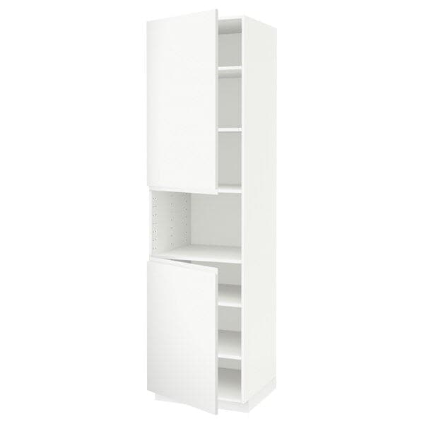 METOD - High cab f micro w 2 doors/shelves, white/Voxtorp matt white, 60x60x220 cm