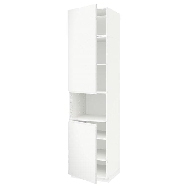 METOD - High cab f micro w 2 doors/shelves, white/Voxtorp matt white , 60x60x240 cm