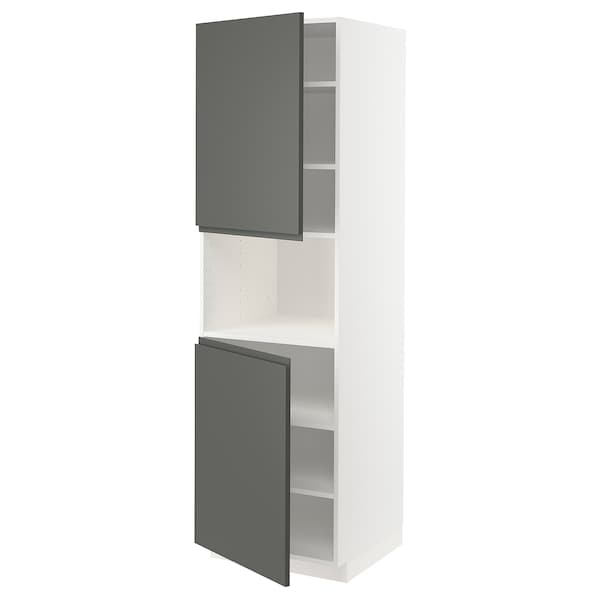 Ikea METOD - High cab f micro w 2 doors/shelves, white/Voxtorp dark grey, 60x60x200 cm
