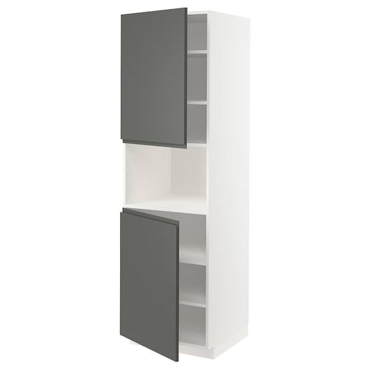 Ikea METOD - High cab f micro w 2 doors/shelves, white/Voxtorp dark grey, 60x60x200 cm