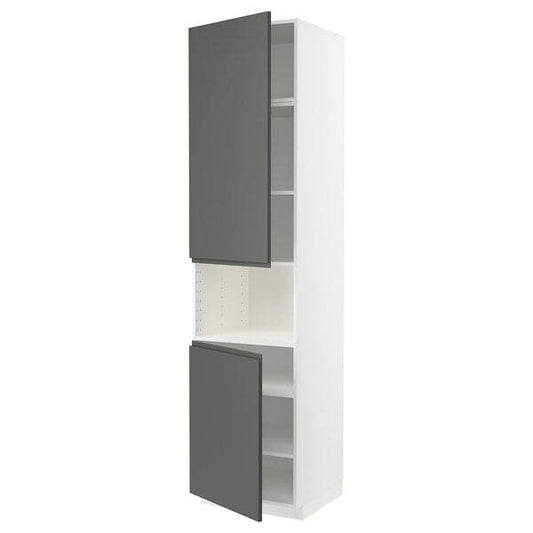 Ikea METOD - High cab f micro w 2 doors/shelves, white/Voxtorp dark grey , 60x60x240 cm