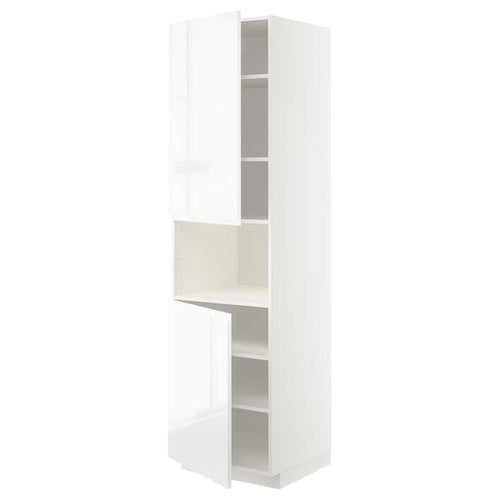 METOD high cab f micro w 2 doors/shelves, white/Voxtorp high-gloss/white, 60x60x220 cm
