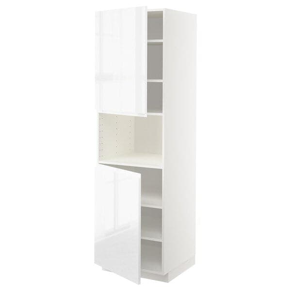 METOD - High cab f micro w 2 doors/shelves, white/Voxtorp high-gloss/white, 60x60x200 cm