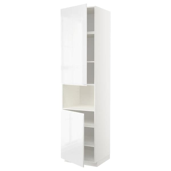 METOD - High cab f micro w 2 doors/shelves, white/Voxtorp high-gloss/white , 60x60x240 cm