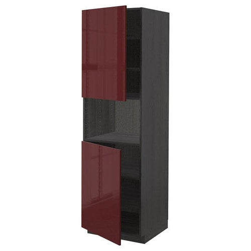 METOD - High cab f micro w 2 doors/shelves, black Kallarp/high-gloss dark red-brown, 60x60x200 cm