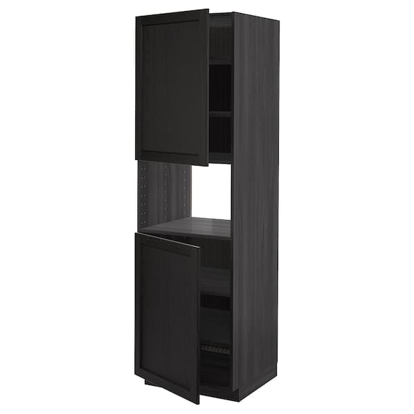 Ikea METOD - High cab f micro w 2 doors/shelves, black/Lerhyttan black stained, 60x60x200 cm