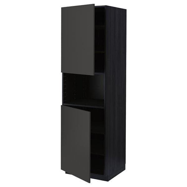 METOD - High cab f micro w 2 doors/shelves, black/Nickebo matt anthracite, 60x60x200 cm