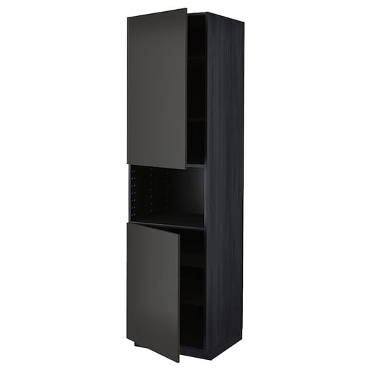 Ikea METOD - High cab f micro w 2 doors/shelves, black/Nickebo matt anthracite, 60x60x220 cm
