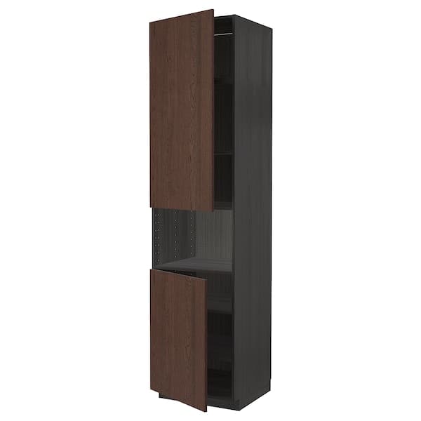 Ikea METOD - High cab f micro w 2 doors/shelves, black/Sinarp brown