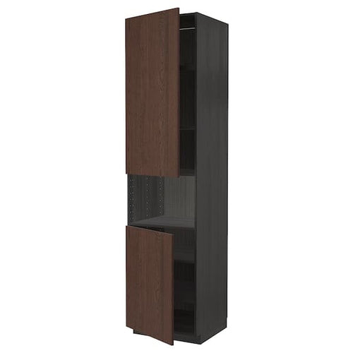 METOD - High cab f micro w 2 doors/shelves, black/Sinarp brown