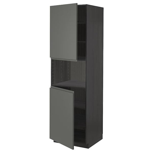 Ikea METOD - High cab f micro w 2 doors/shelves, black/Voxtorp dark grey, 60x60x200 cm
