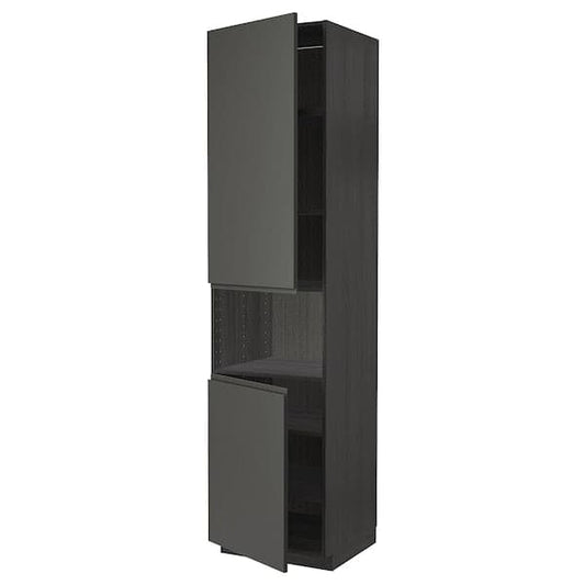 Ikea METOD - High cab f micro w 2 doors/shelves, black/Voxtorp dark grey, 60x60x240 cm
