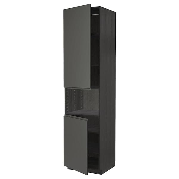 METOD - High cab f micro w 2 doors/shelves, black/Voxtorp dark grey, 60x60x240 cm