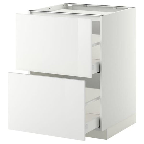 METOD - Base cab f hob/2 fronts/2 drawers, white/Ringhult white, 60x60 cm