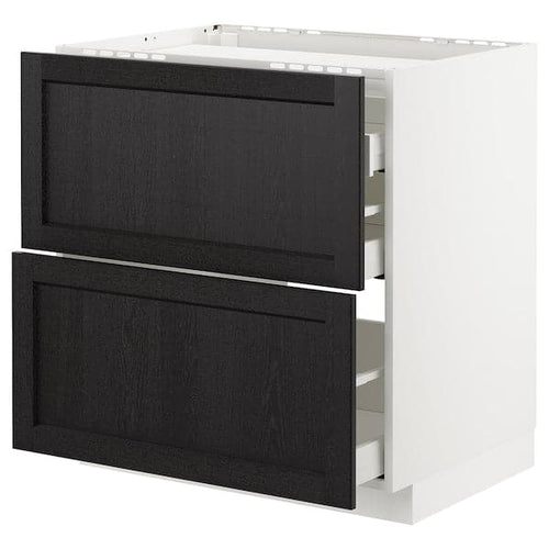 METOD - Base cab f hob/2 fronts/3 drawers, white/Lerhyttan black stained