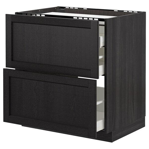 METOD - Base cab f hob/2 fronts/3 drawers, black/Lerhyttan black stained, 80x60 cm - best price from Maltashopper.com 59260147
