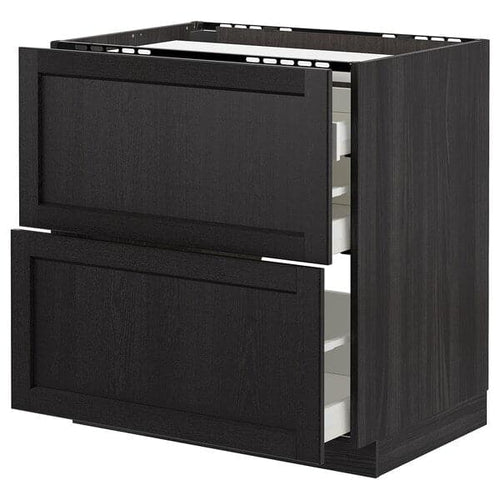 METOD - Base cab f hob/2 fronts/3 drawers, black/Lerhyttan black stained, 80x60 cm