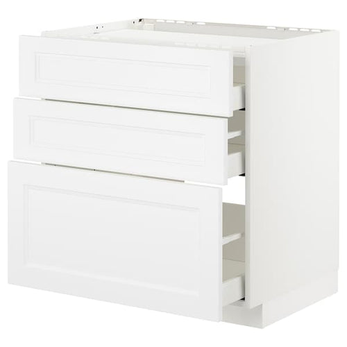 METOD - Base cab f hob/3 fronts/3 drawers, white/Axstad matt white, 80x60 cm