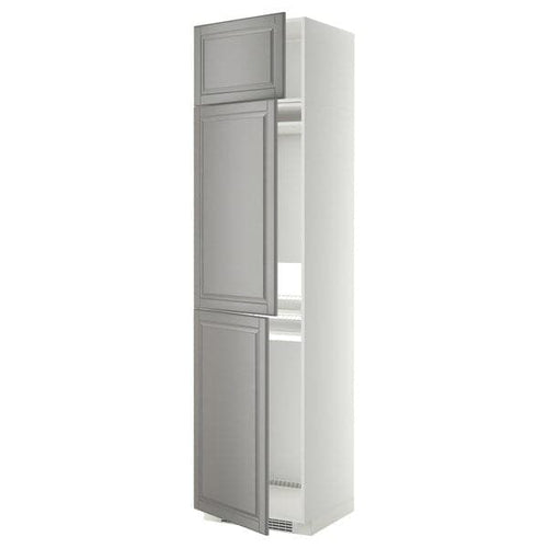 METOD - High cab f fridge/freezer w 3 doors, white/Bodbyn grey, 60x60x240 cm