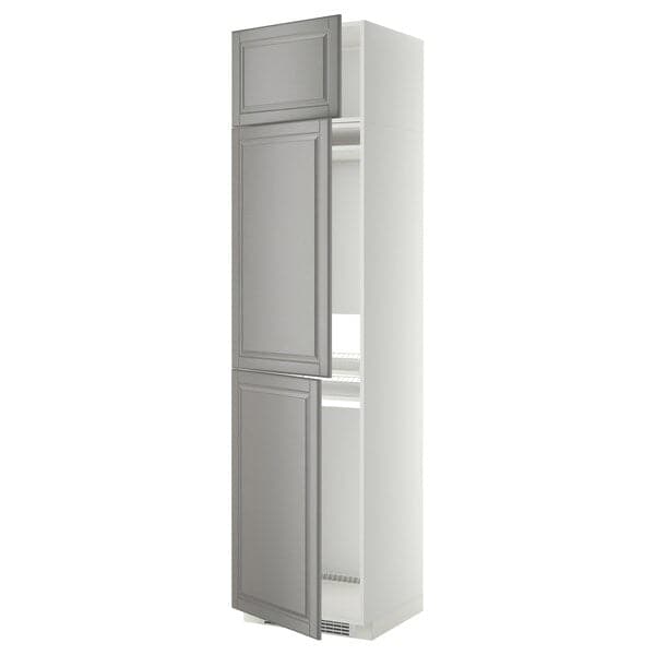 METOD - METOD High cab f fridge/freezer w 3 doors, white/Bodbyn grey, 60x60x240 cm