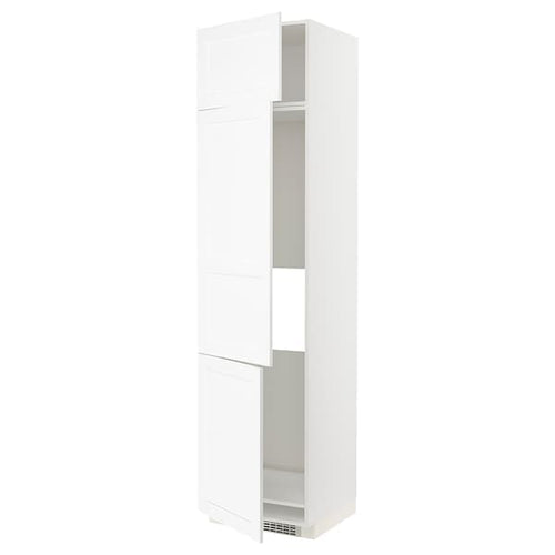 METOD - High cab f fridge/freezer w 3 doors, white Enköping/white wood effect , 60x60x240 cm