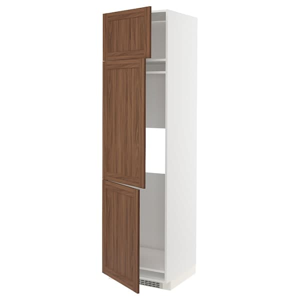 METOD - High cab f fridge/freezer w 3 doors, white Enköping/brown walnut effect, 60x60x220 cm