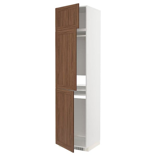 METOD - METOD High cab f fridge/freezer w 3 doors, white Enköping/brown walnut effect, 60x60x240 cm